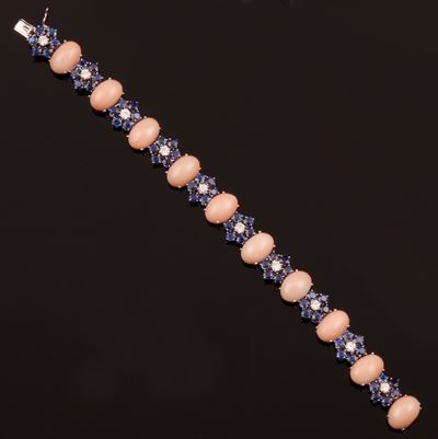 Bracciale con Corallo Rosa, Zaffiri e Diamanti