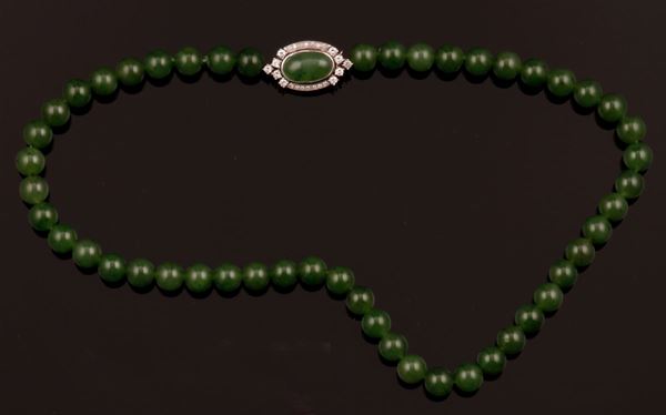 Jade necklace with diamond clasp