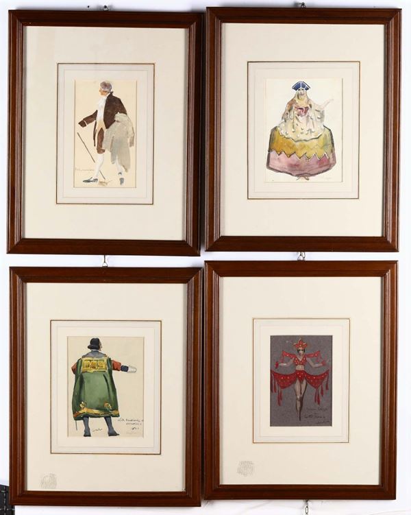 Arcangelo Salvarani (1882 - 1953) Quattro bozzetti di costumi teatrali