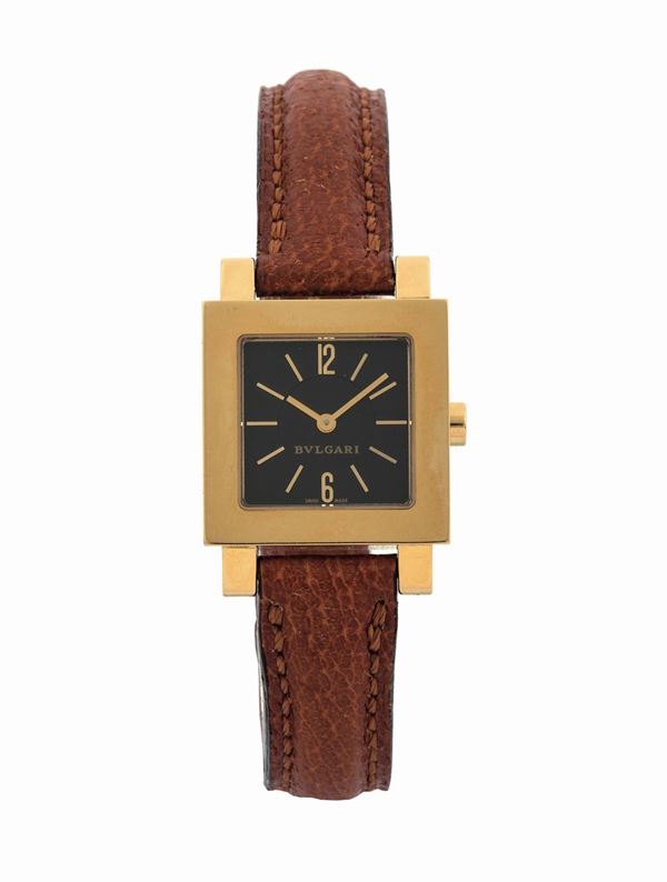 Bulgari, Ref. SQ22GL. Fine, square, 18K yellow gold quartz lady's wristwatch. Made circa 1990