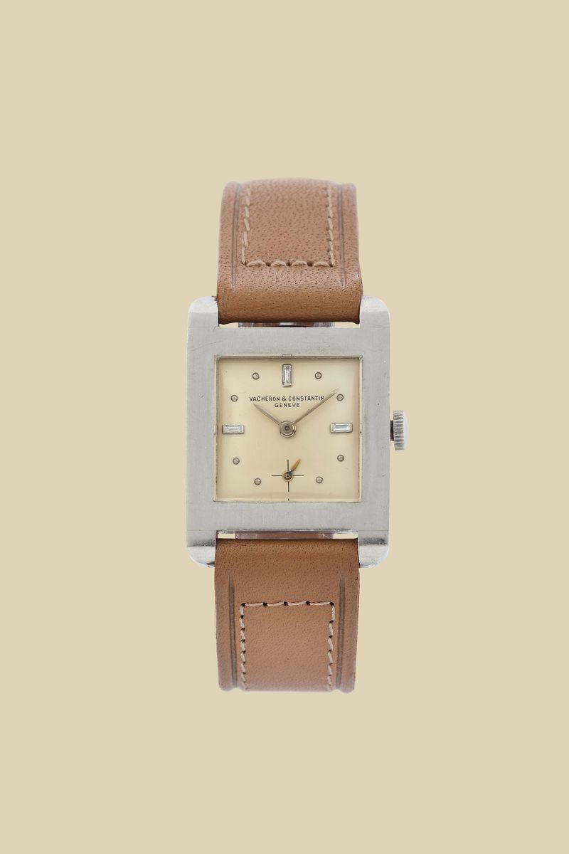 Vacheron & Constantin, Genève, case No.321424 , Ref. 4108. Very fine and rare, square, platinum wristwatch with diamond-set dial. Made in the 1950's  - Auction Watches and Pocket Watches - Cambi Casa d'Aste