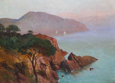 Cesare Bentivoglio (genova 1868-1952)veduta Costiera