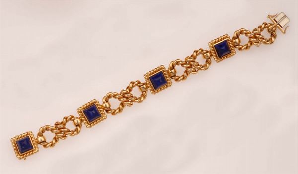 Gold and lapis lazuli bracelet. Signed Weingrill