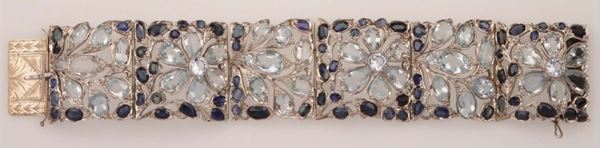 Aquamarine, sapphire and silver bracelet