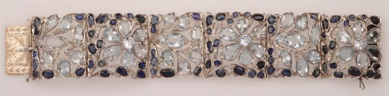 Aquamarine, sapphire and silver bracelet  - Auction Fine Jewels - Cambi Casa d'Aste