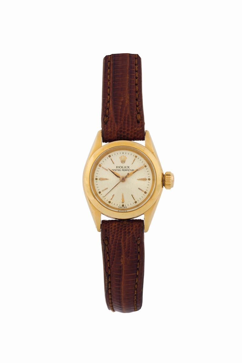 Rolex, Oyster Perpetual, case No. 466324, Ref.6818. Fine, 18K yellow gold wristwatch with Rolex gold plated buckle. Made circa 1950  - Auction Watches and Pocket Watches - Cambi Casa d'Aste