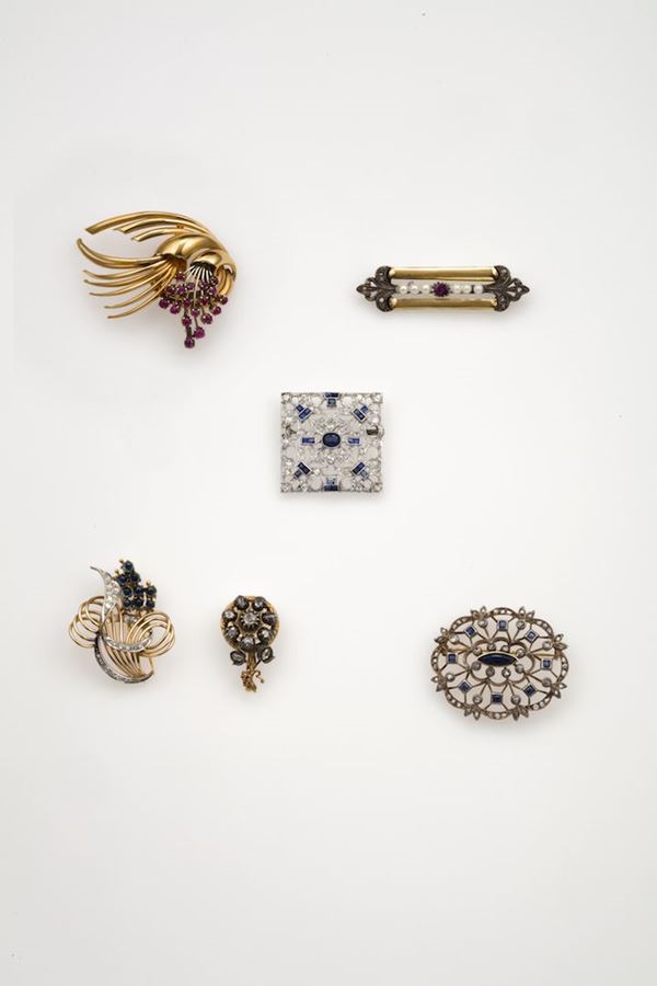 Group of gem-set brooches