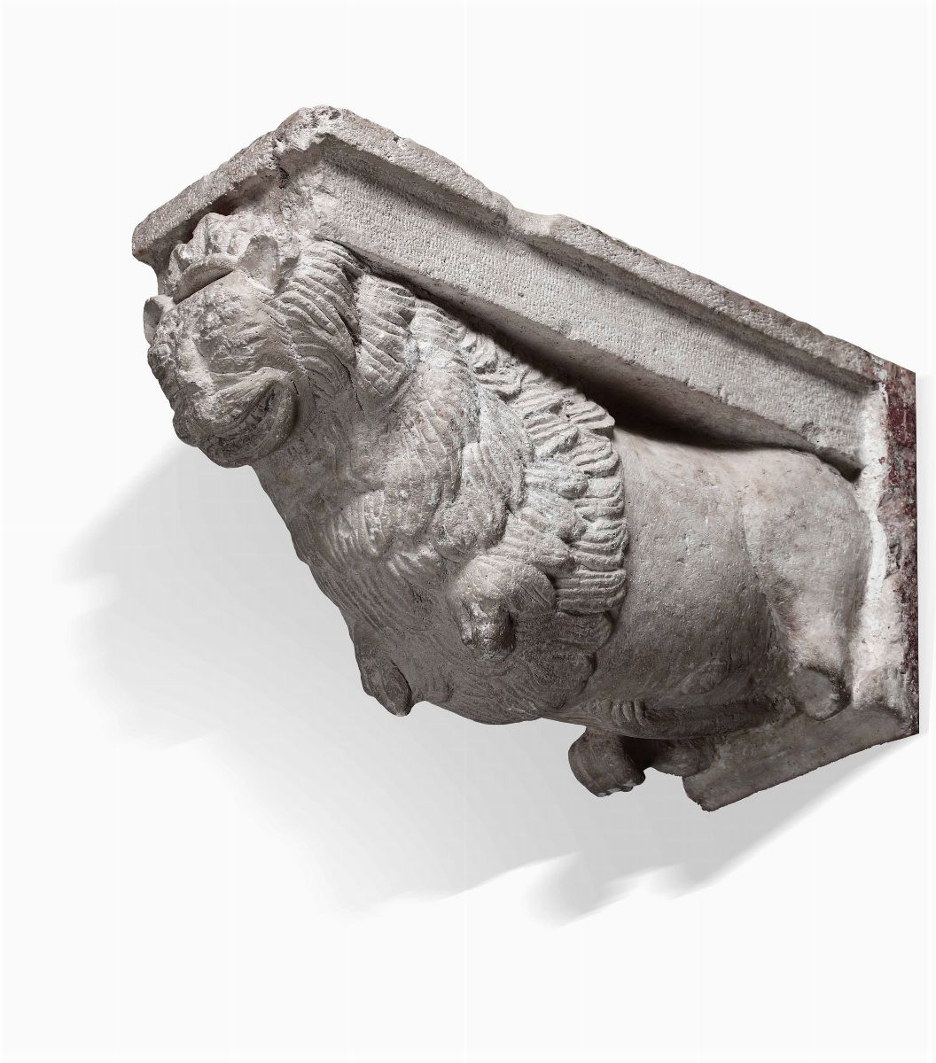 Coppia di Mensole in Pietra Scolpite con Protomi Leonine. Lapicida Romanico Operante in Italia Me...