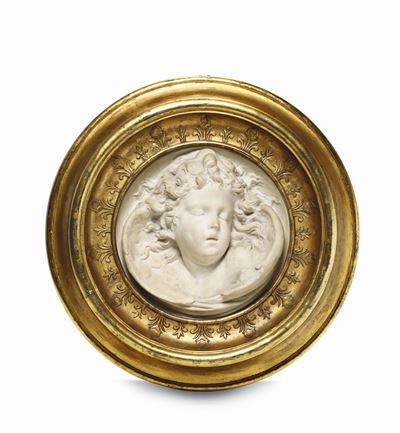 Testa di Cherubino in Marmo Bianco. Ambito di Félicie De Fauveau (livorno 1801 - Firenze 1866). F...