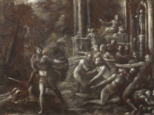 Francesco Furini (Firenze 1603-1646) Diana con le ninfe sorprese da Atteone