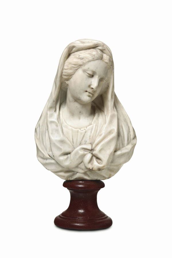 A Virgin Annunciate in marble. Baroque art (Tuscany?), 17th century