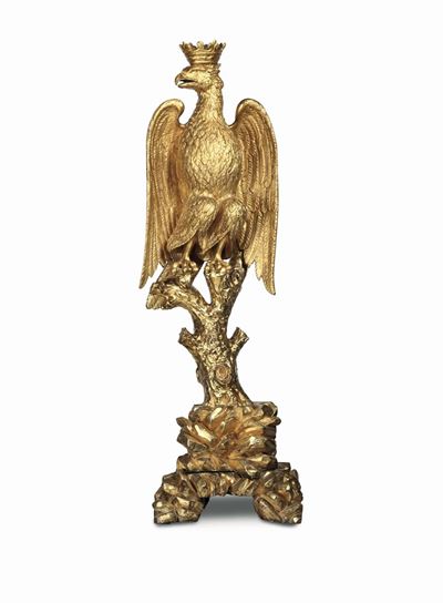 Aquila Coronata in Legno Scolpito e Dorato, Manifattura Romana del XVII Secolo