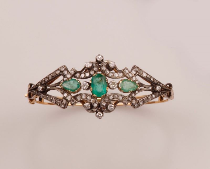 Bangle con smeraldi e diamanti di vecchio taglio  - Asta Vintage, Gioielli e Orologi - Cambi Casa d'Aste