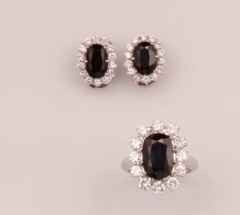 Parure composta da anello ed orecchini con zaffiri e diamanti  - Asta Vintage, Gioielli e Orologi - Cambi Casa d'Aste