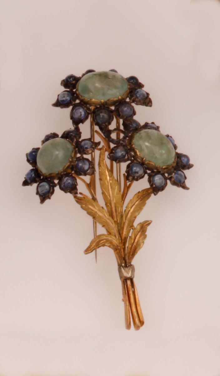 Emerald and sapphire brooch. Signed Mario Buccellati  - Auction Fine Jewels - Cambi Casa d'Aste