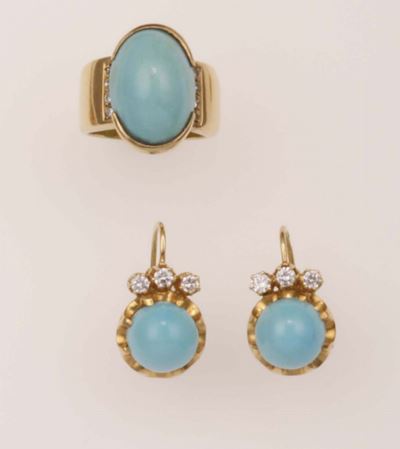Anello ed Orecchini con Turchesi e Diamanti