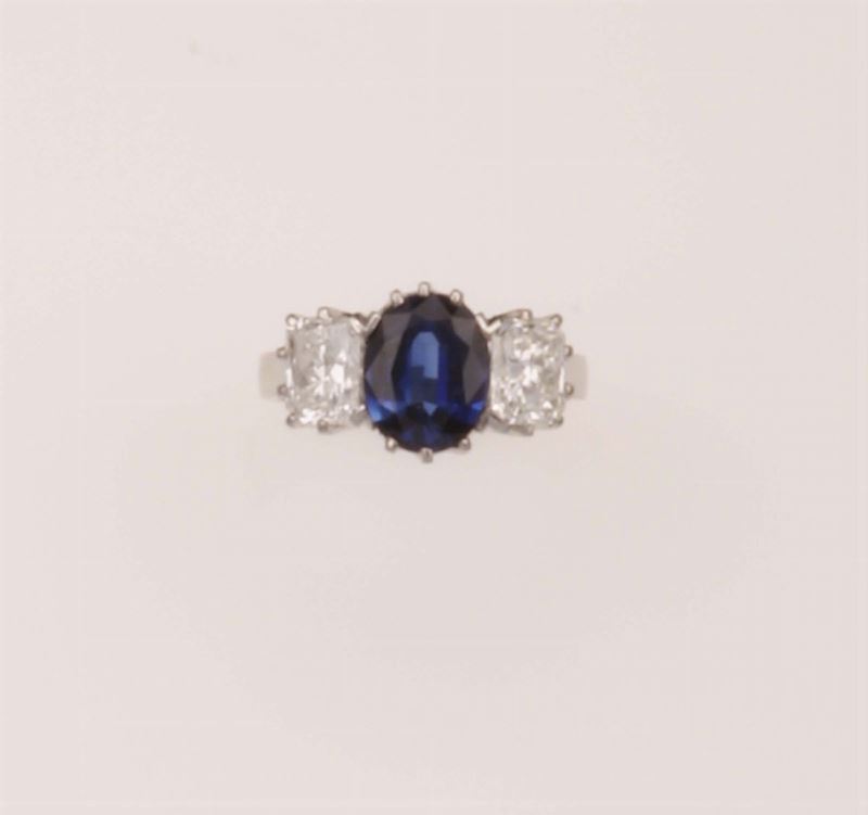 Sapphire, diamond and platinum ring  - Auction Fine Jewels - Cambi Casa d'Aste