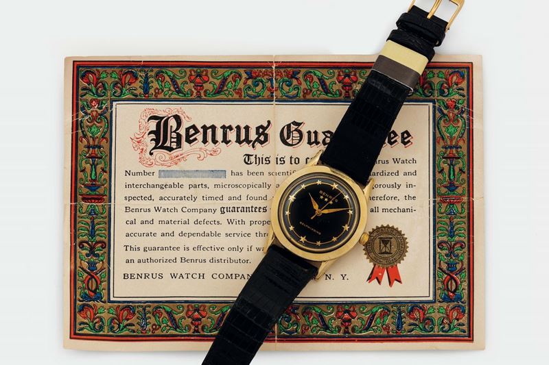 Benrus, case No. 154939. Fine, gold plated, water resistant, self-winding wristwatch. Accompanied by the original bakelite box and Guarantee. Made circa 1960  - Auction Watches and Pocket Watches - Cambi Casa d'Aste