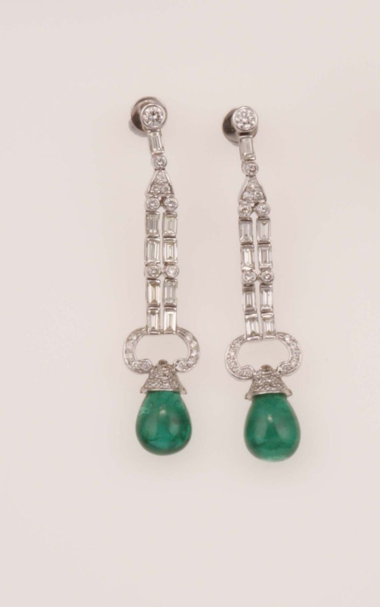 Orecchini pendenti con smeraldi e diamanti  - Asta Fine Jewels - Cambi Casa d'Aste