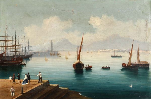 Pittore del XIX secolo Veduta del porto di Napoli