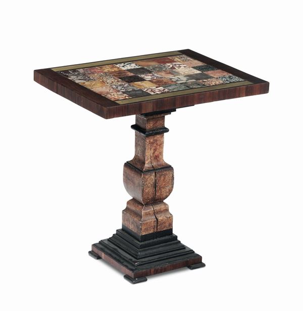 Tavolino in legno dipinto e piano con campionario di marmi e brecce, Roma (?) ultimo quarto del XVIII  [..]