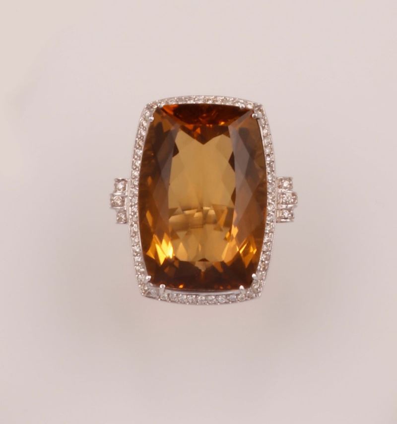 Anello con quarzo citrino e diamanti a contorno  - Auction Vintage, Jewels and Watches - Cambi Casa d'Aste