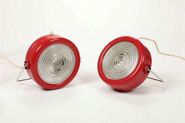 A pair of Castiglioni red table lamps