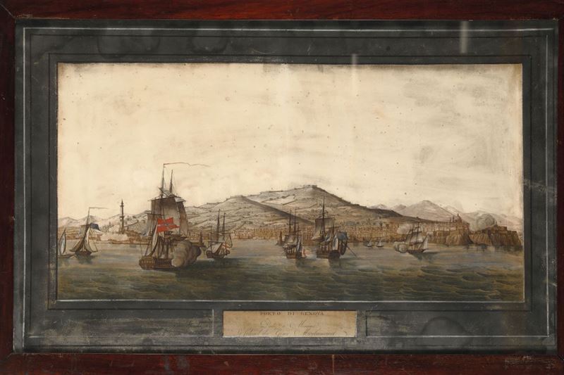 Scuola del XVII secolo Bombardamento del porto di Genova  - Asta Arte Marinara e Strumenti Scientifici - II - Cambi Casa d'Aste