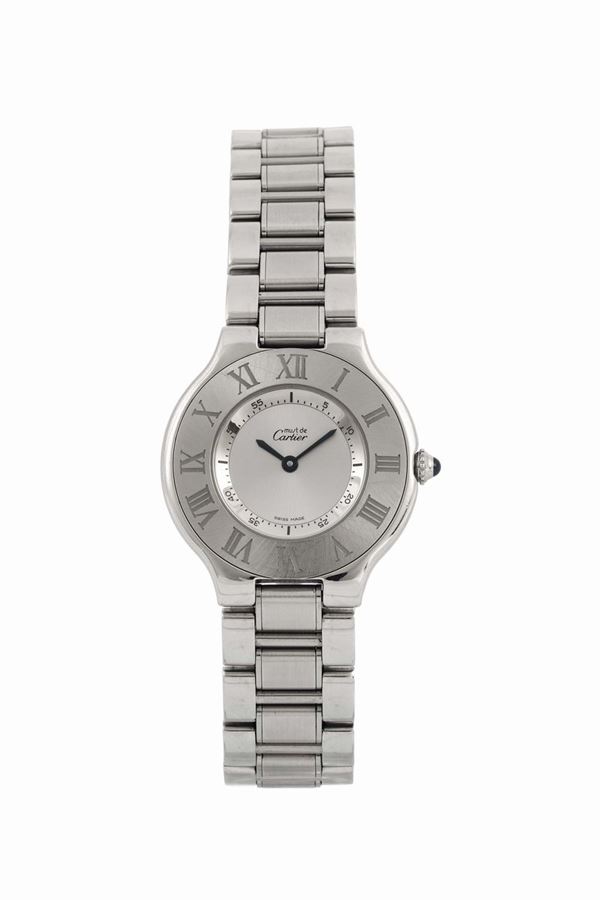 Cartier, Must 21, Ref. 1330. Fine, water resistant, stainless steel quartz lady's wristwatch with an original bracelet with deployant clasp. Accompanied by the original Guarantee, additional link and booklet. Sold in 2012