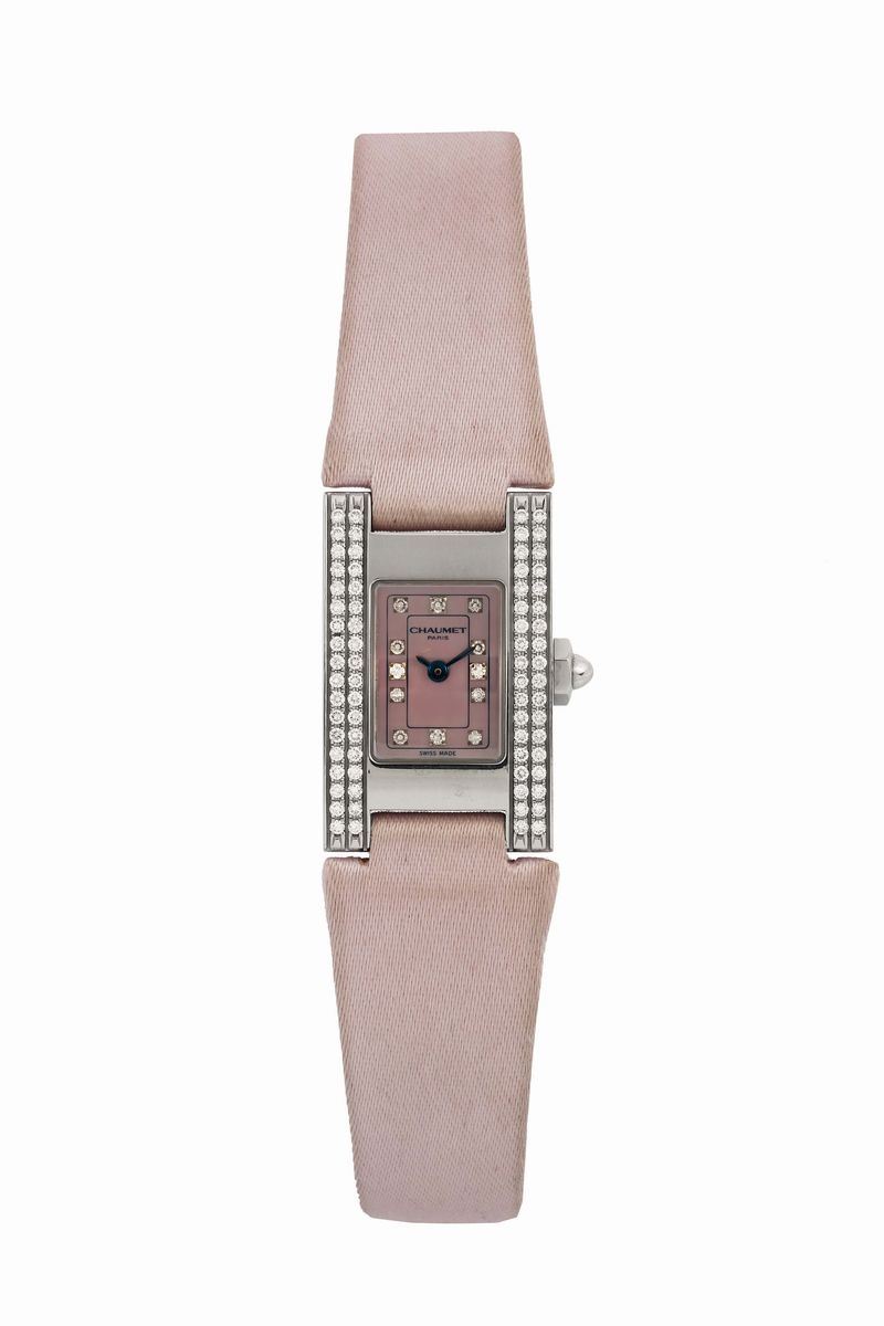 Chaumet, Paris. Fine, rectangular, water resistant, stainless steel and diamond lady 's quartz wristwatch with a steel Chaumet buckle. Made circa 1990  - Auction Watches and Pocket Watches - Cambi Casa d'Aste