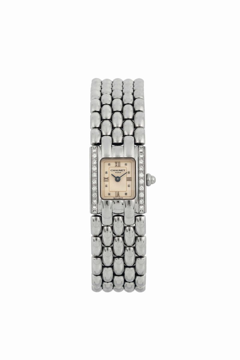 CHAUMET, Paris, Khesis. Fine, stainless steel and diamonds quartz wristwatch with original bracelet with deployant clasp. Accompanied by the original box and Guarantee. Made circa 1990  - Auction Watches and Pocket Watches - Cambi Casa d'Aste