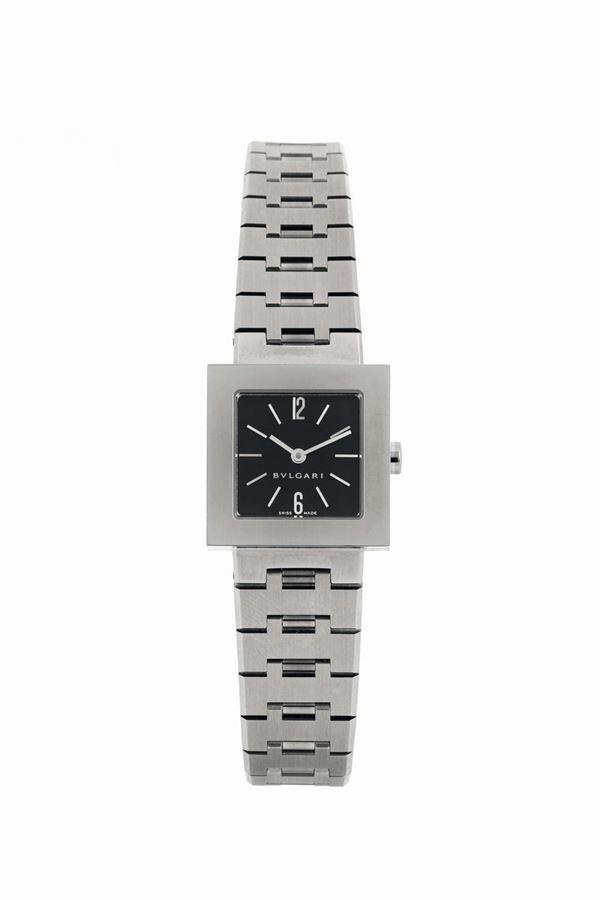 Bulgari. Fine, square, water resistant, stainless steel quartz lady's wristwatch with original bracelet and deployant clasp. Made circa 2000's. Accompanied by additional links