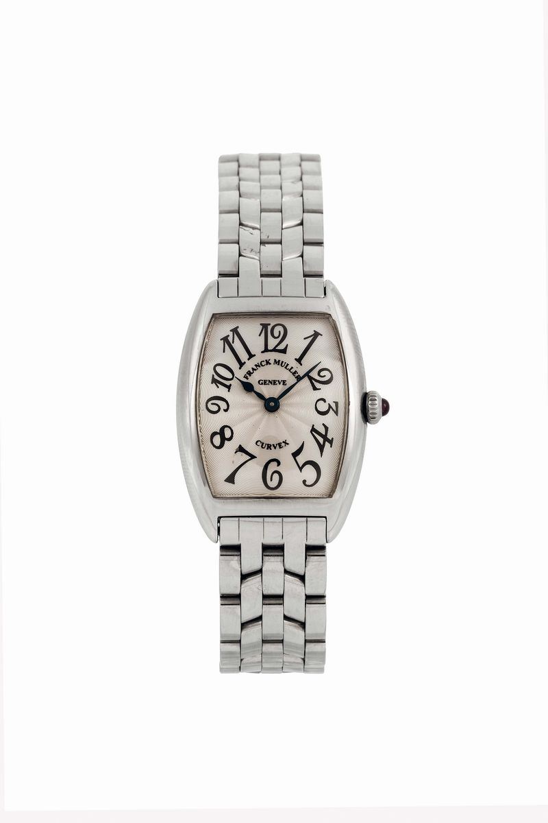 Franck Muller, Genève, Cintrée Curvex, Ref. 1752 QZ. Fine, tonneau-shaped and curved, water-resistant, stainless steel mid-sized quartz wristwatch with an original bracelet with deployant clasp. Made in the 1990's  - Auction Watches and Pocket Watches - Cambi Casa d'Aste