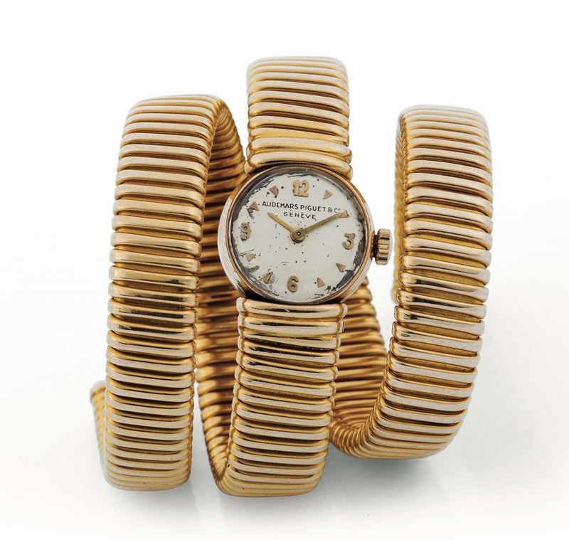 Audemars Piguet, Gold Tubogas. Very fine and rare 18K yellow gold lady's bracelet-watch with a classic 18K gold flexible, Tubogas bracelet. Made circa 1960  - Auction Watches and Pocket Watches - Cambi Casa d'Aste