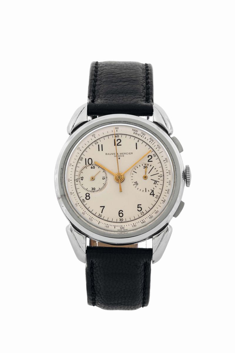 Baume Mercier, case No. 39842. Fine, large, stainless steel chronograph. Made circa 1960  - Auction Watches and Pocket Watches - Cambi Casa d'Aste