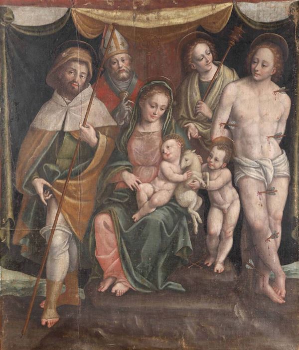 Bernardino Lanino (Mortara 1512 - Vercelli 1583), cerchia di Madonna con Bambino e Santi