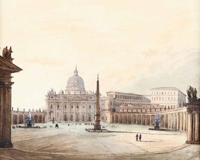 Ippolito Caffi (1809-1866), Attribuito Apiazza San Pietro a Roma