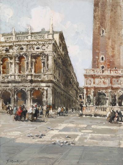 Giuseppe Mentessi (1857-1931)veduta della Biblioteca di San Marco, Venezia