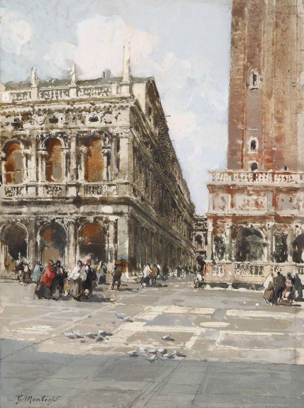 Giuseppe Mentessi (1857-1931) Veduta della biblioteca di San Marco, Venezia
