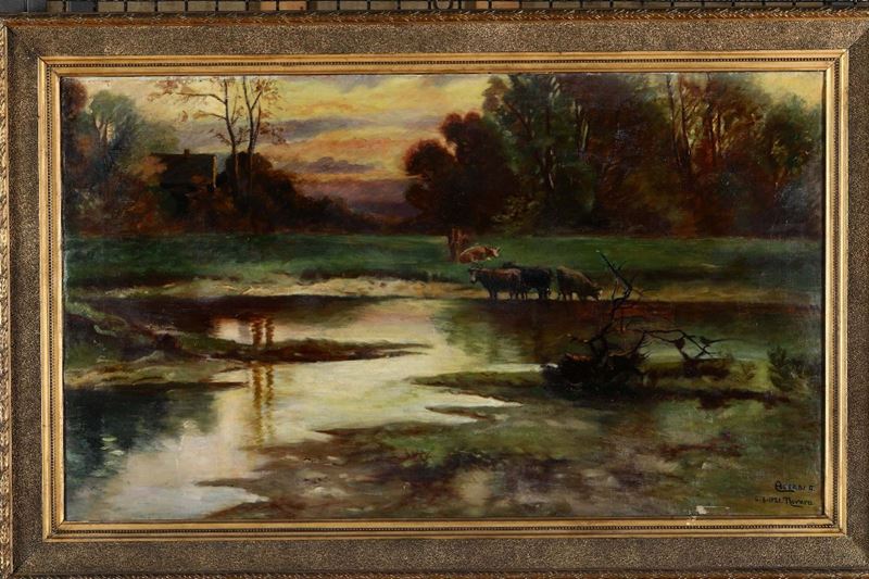 Alfredo Acerbi (1864 - ?) Paesaggio  - Asta Dipinti e Arredi - Cambi Casa d'Aste