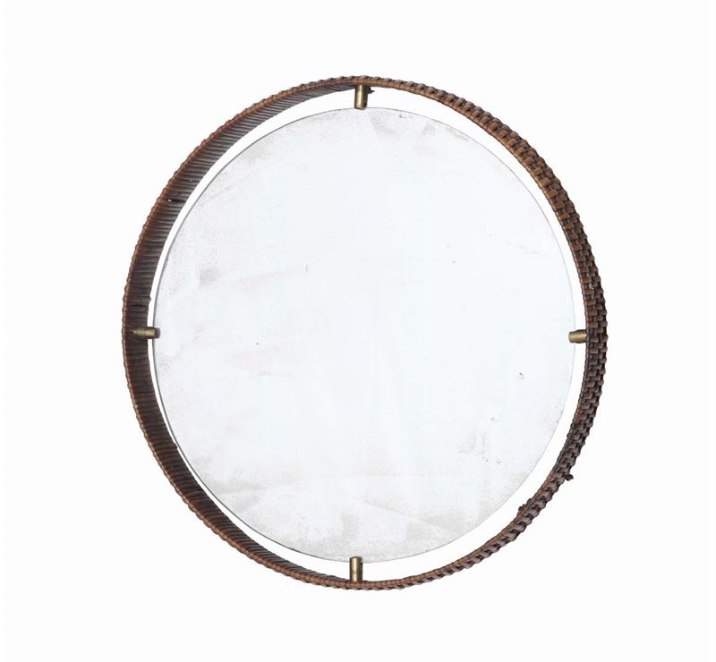 Specchio con struttura in legno, dettagli in ottone e profilo in canna d'India.  - Auction Design II - II - Cambi Casa d'Aste