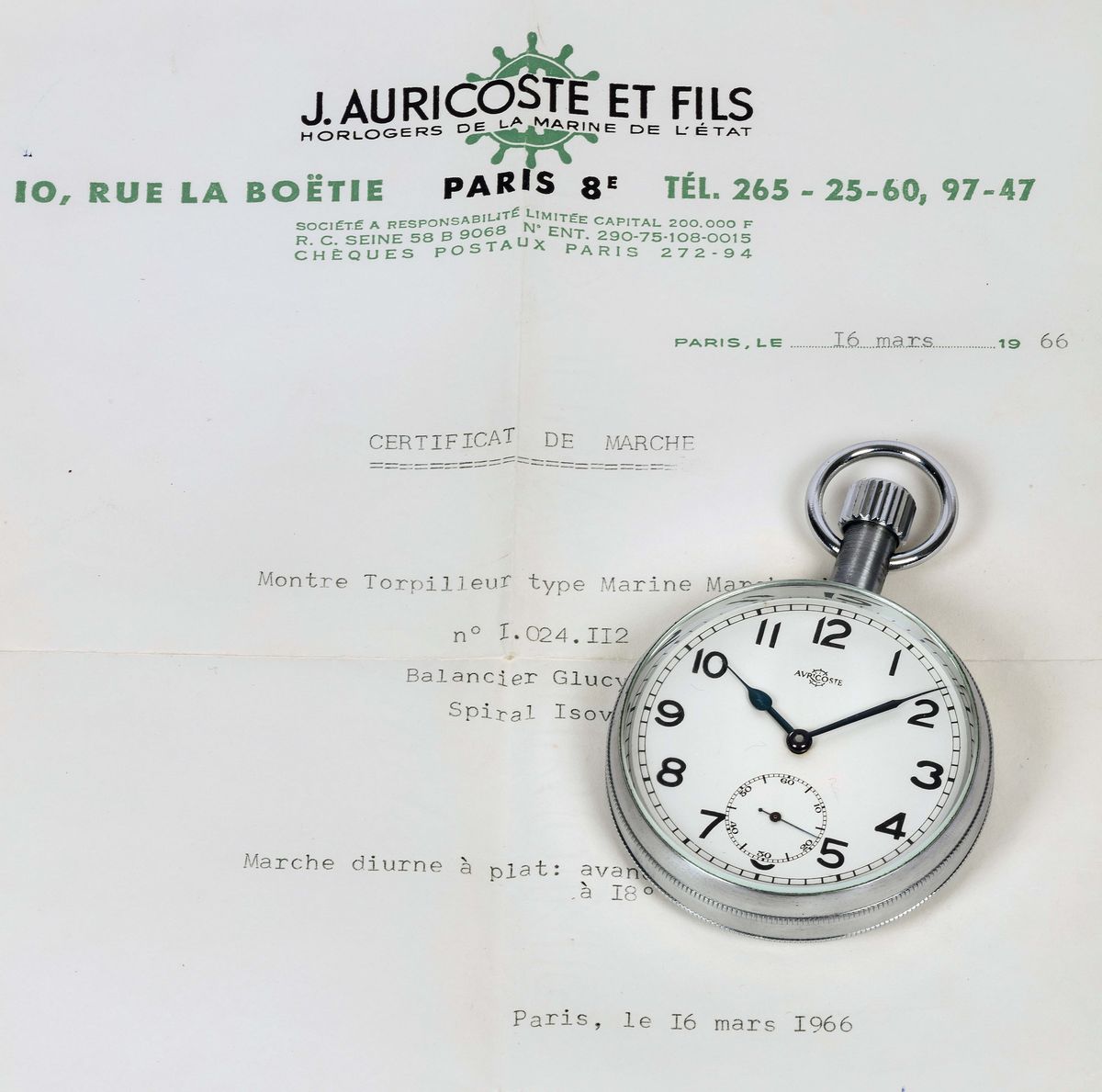Auricoste, Movimento No. 1024112. Raro, Orologio Cacciatorpediniere in Acciaio. Realizzato nel 19...