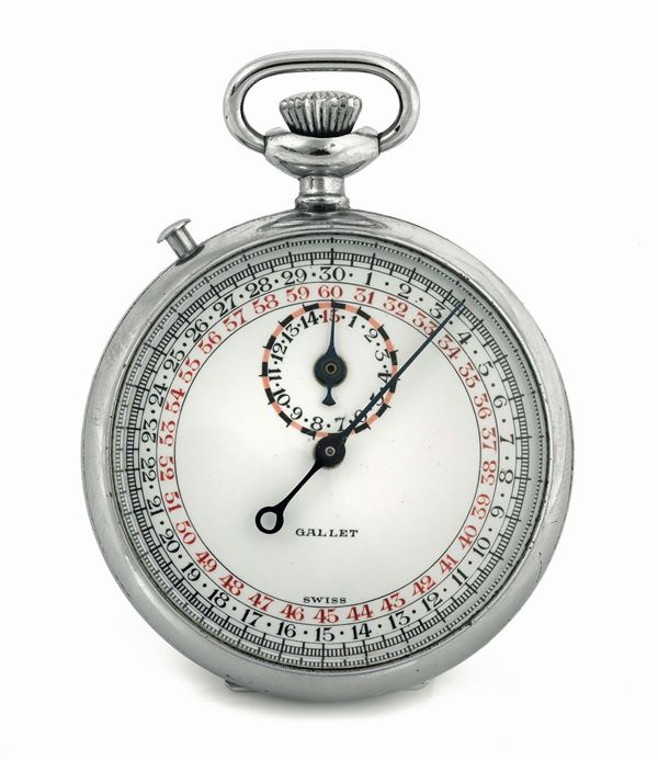 GALLET, orologio cronografo, in acciaio, con funzione rattrappante. Realizzato nel 1950 circa