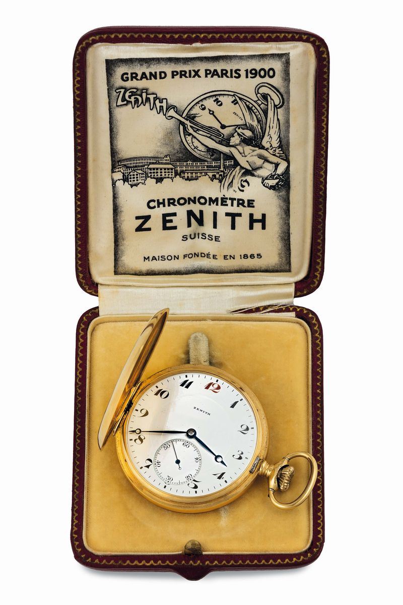 ZENITH, Grand Prix Paris 1900, case No. 208096, movement No. 2066326. Fine, 18K yellow gold pocket watch. Accompanied by the original box and Certificate. Made circa 1920  - Auction Watches and Pocket Watches - Cambi Casa d'Aste
