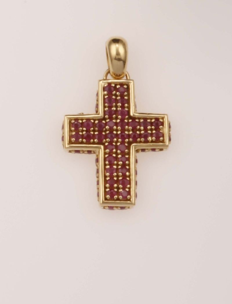 Pendente Croce con pavé di rubini  - Asta Fine Jewels - Cambi Casa d'Aste
