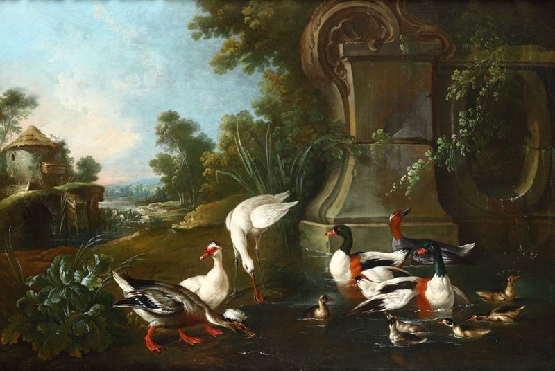 Jaques Charles Oudry (1720 - 1778) Paesaggio con uccelli lacustri  - Auction Old Masters Paintings - Cambi Casa d'Aste