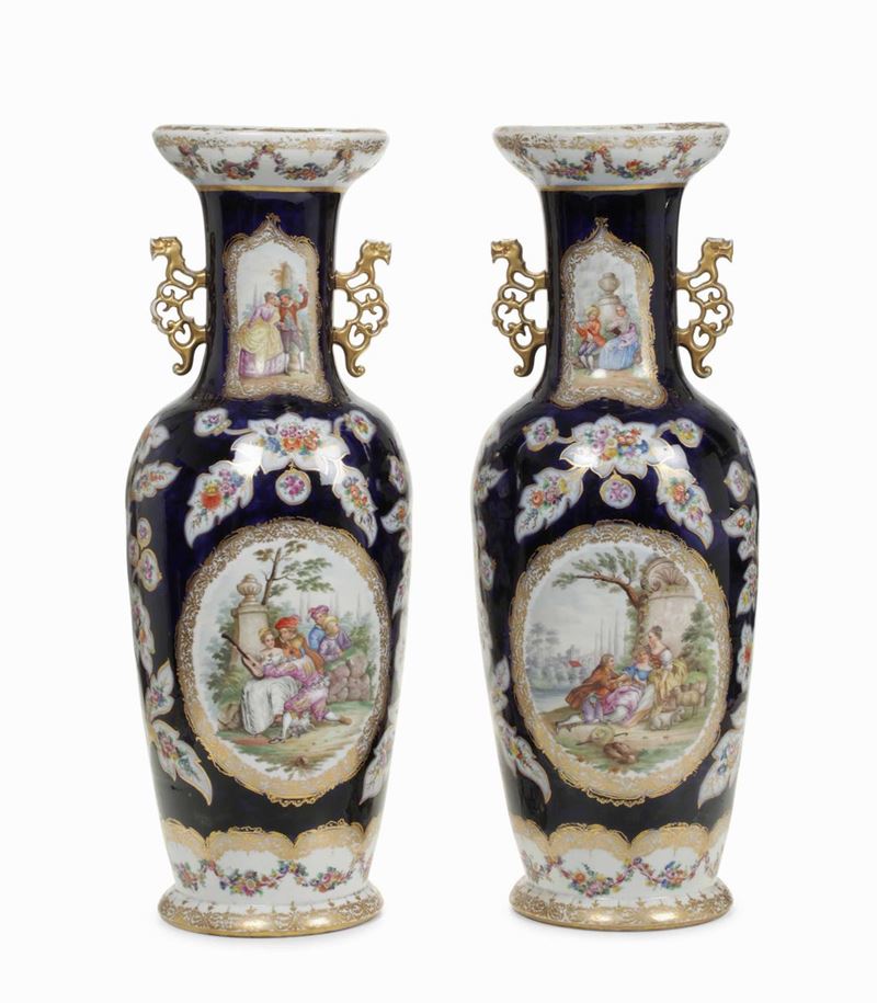 Coppia di grandi vasi Dresda, Bottega di Helena Wolfsohn, 1880-1900  - Asta Maioliche e Porcellane - II - Cambi Casa d'Aste