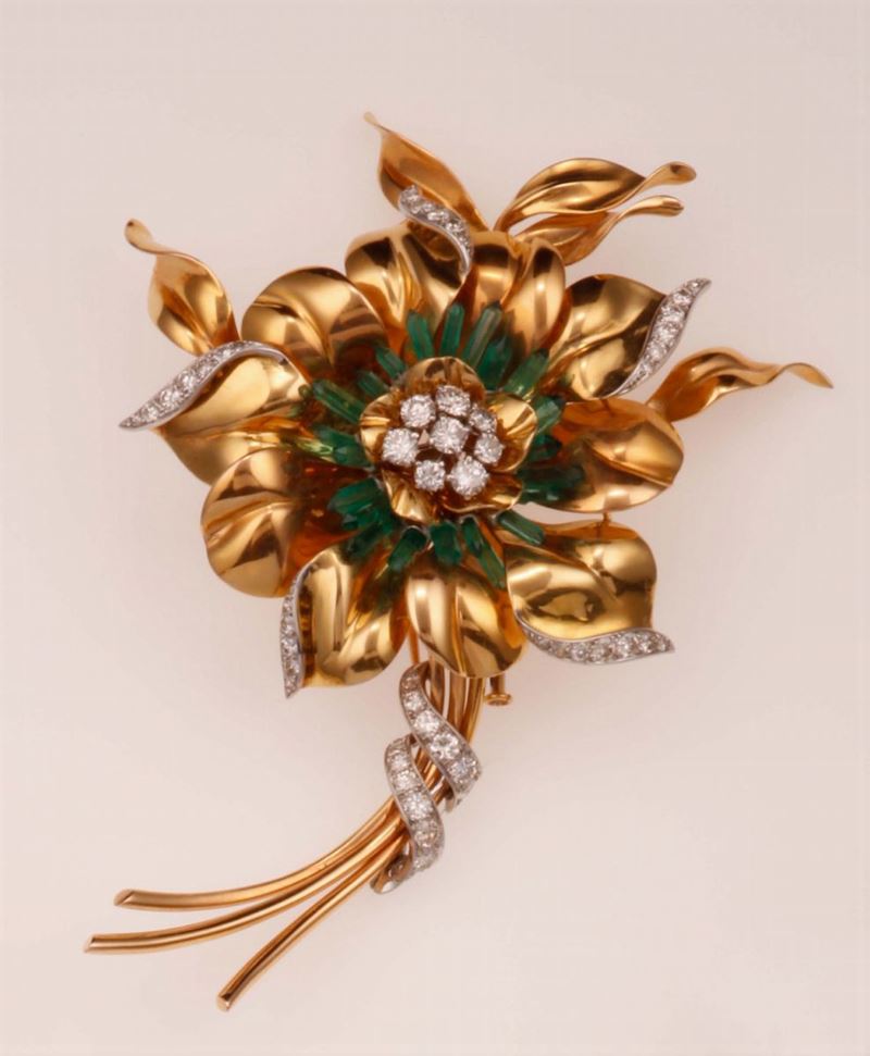 Emerald and diamond brooch. Signed Van Cleef & Arpels Paris  - Auction Fine Jewels - Cambi Casa d'Aste