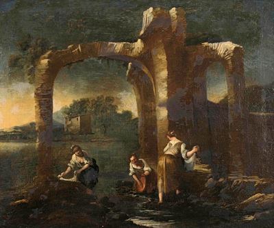 Scuola Italiana del XVII Secolopaesaggio con Figure e Architetture