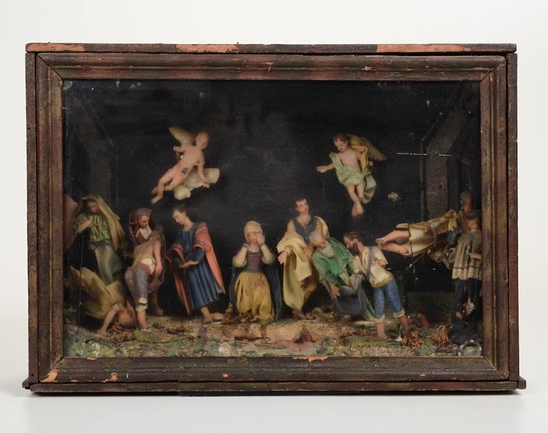 Bacheca con presepe di cere policrome, ceroplasta del XIX secolo  - Auction Fine Art Timed Auction - V - Cambi Casa d'Aste